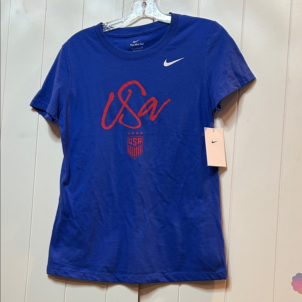 Nike Blue and Red USA Short Sleeve Tee